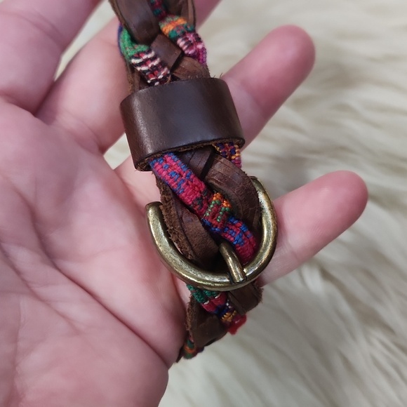 Leather & Cotton Braided Thin Womens Belt - Picture 2 of 4